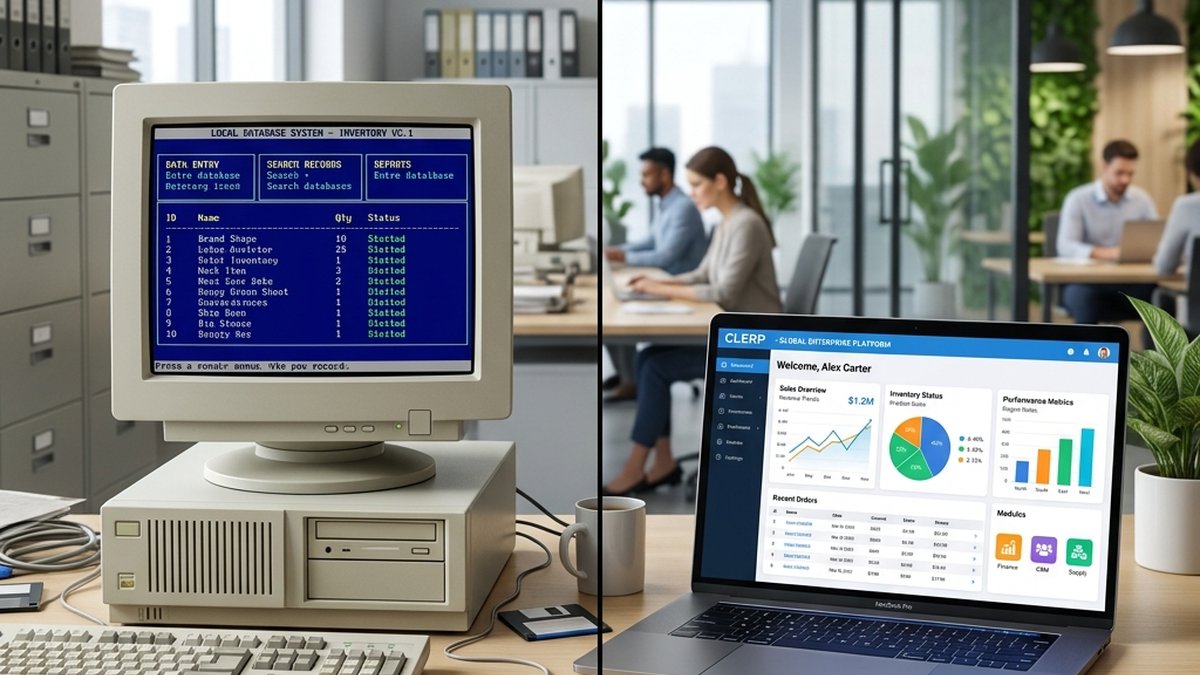 Comparison between traditional desktop bookkeeping and cloud ERP dashboards